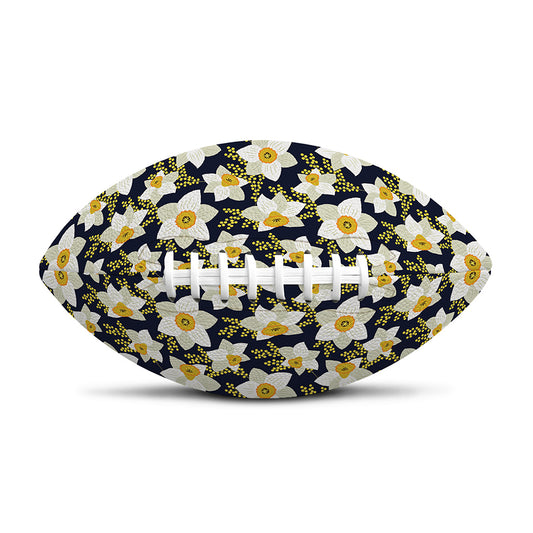 White Daffodil Flower Pattern Print Rugby Ball