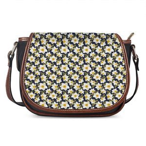 White Daffodil Flower Pattern Print Saddle Bag