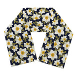 White Daffodil Flower Pattern Print Scarf