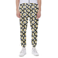 White Daffodil Flower Pattern Print Joggers