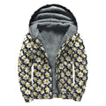 White Daffodil Flower Pattern Print Sherpa Lined Zip Up Hoodie