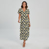 White Daffodil Flower Pattern Print Short Sleeve Maxi Dress