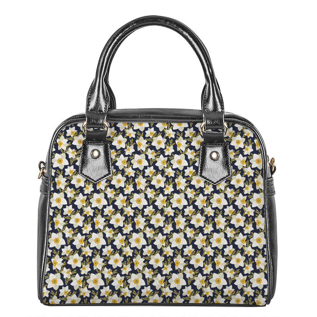 White Daffodil Flower Pattern Print Shoulder Handbag