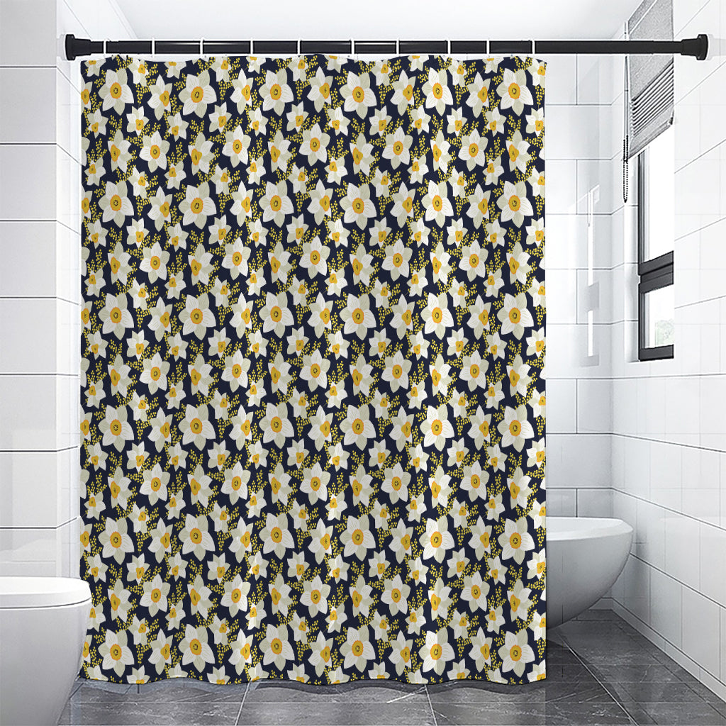 White Daffodil Flower Pattern Print Shower Curtain