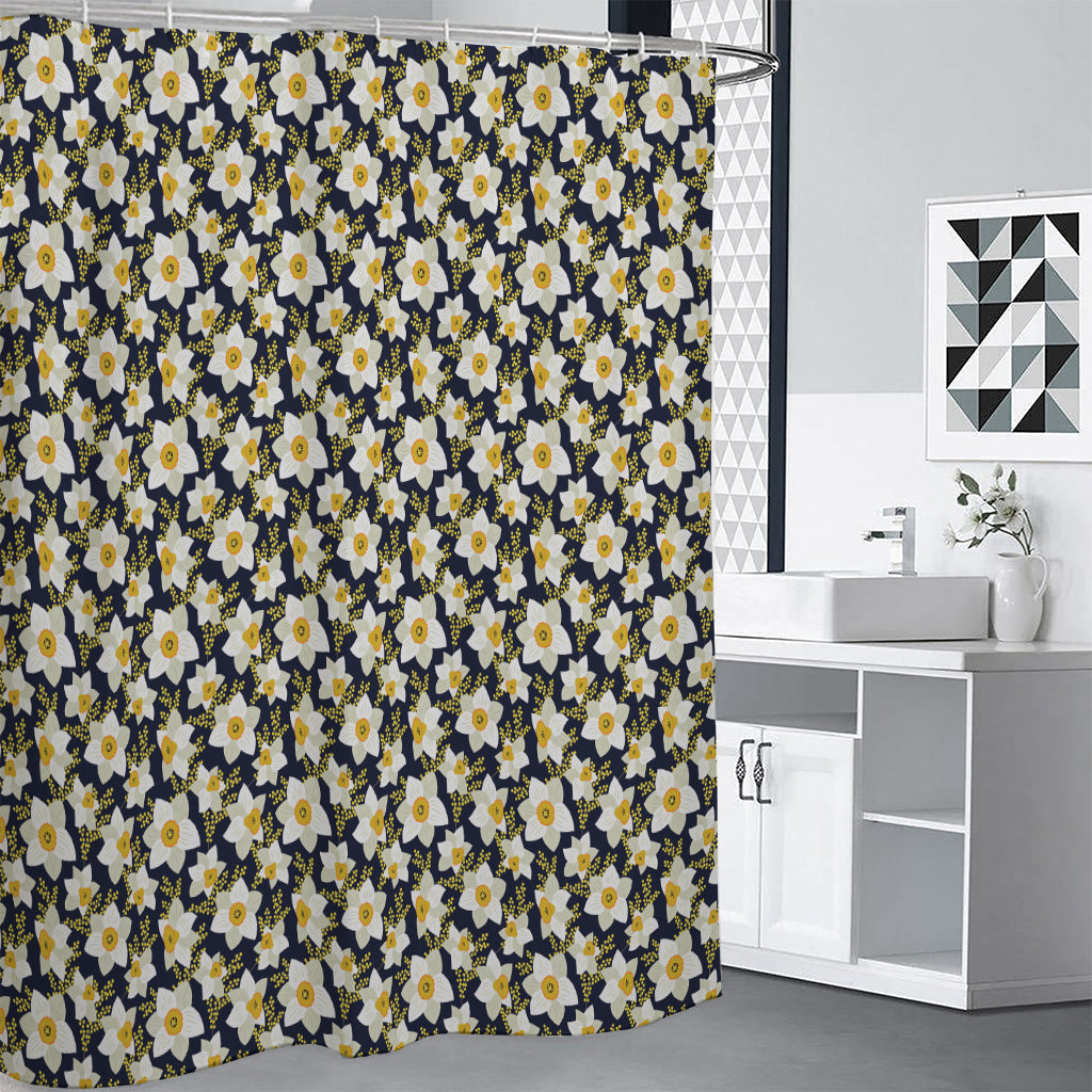 White Daffodil Flower Pattern Print Shower Curtain