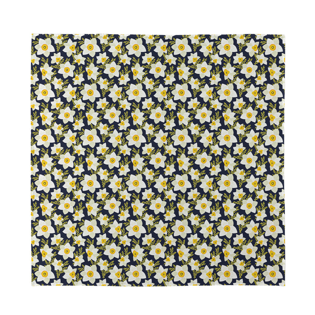 White Daffodil Flower Pattern Print Silk Bandana
