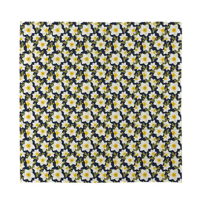 White Daffodil Flower Pattern Print Silk Bandana