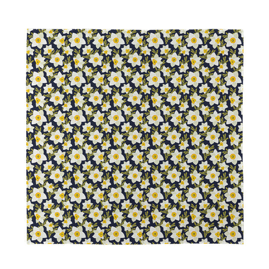 White Daffodil Flower Pattern Print Silk Bandana