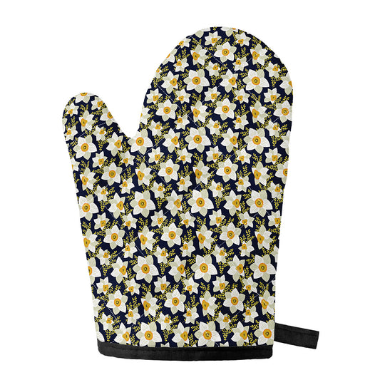 White Daffodil Flower Pattern Print Single Oven Mitt
