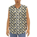 White Daffodil Flower Pattern Print Sleeveless Baseball Jersey