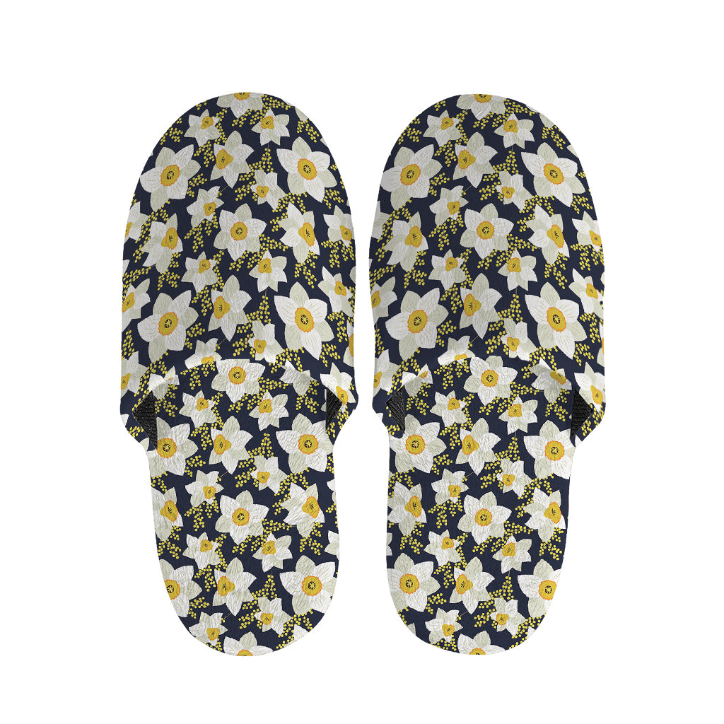 White Daffodil Flower Pattern Print Slippers