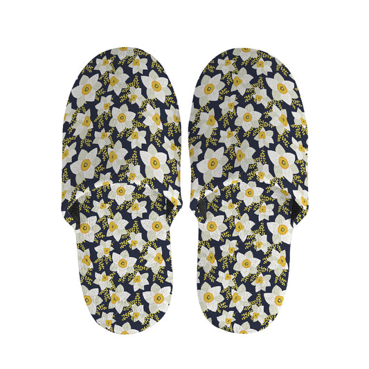White Daffodil Flower Pattern Print Slippers