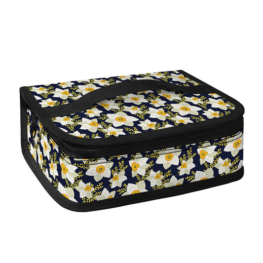 White Daffodil Flower Pattern Print Small Lunch Bag