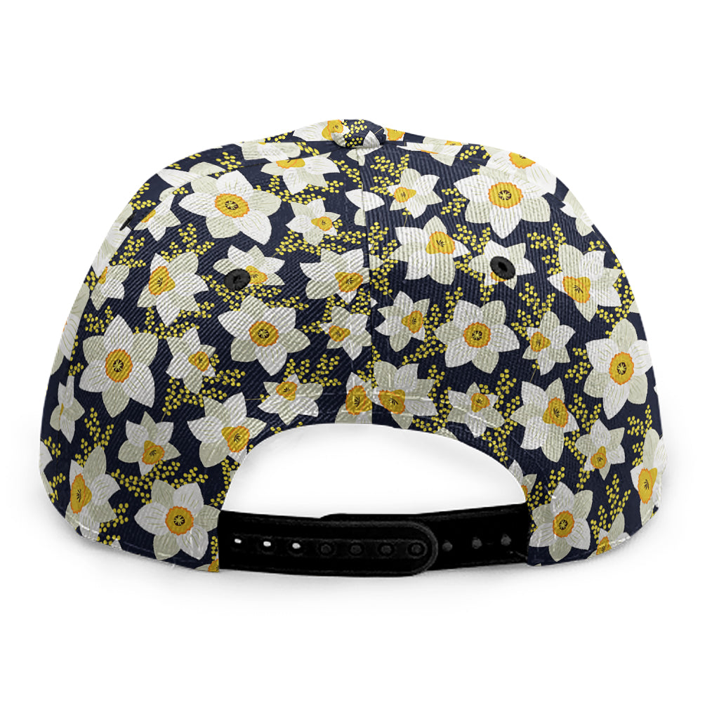 White Daffodil Flower Pattern Print Snapback Cap