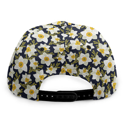 White Daffodil Flower Pattern Print Snapback Cap