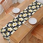 White Daffodil Flower Pattern Print Table Runner