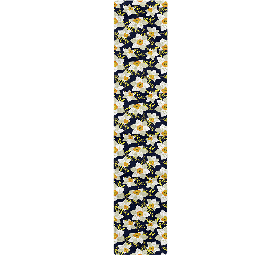 White Daffodil Flower Pattern Print Table Runner