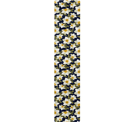 White Daffodil Flower Pattern Print Table Runner