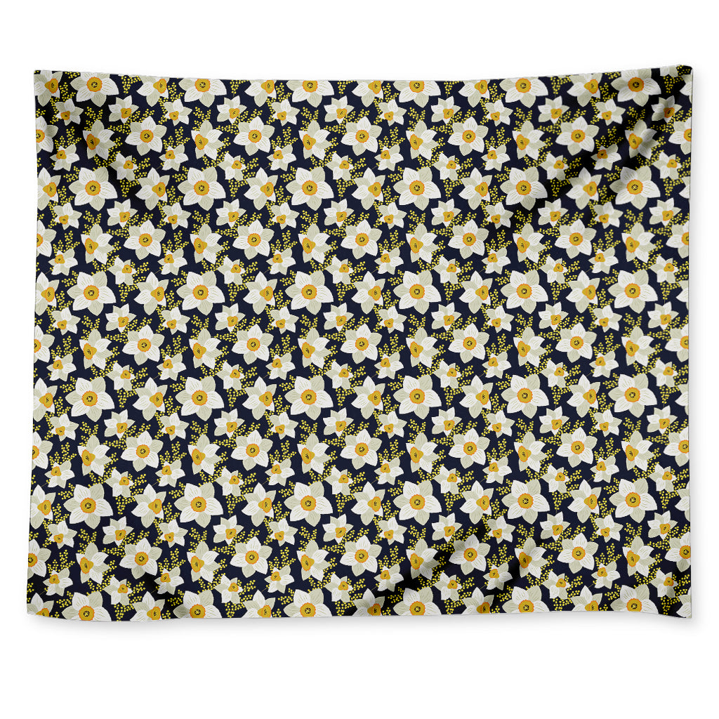 White Daffodil Flower Pattern Print Tapestry