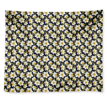 White Daffodil Flower Pattern Print Tapestry