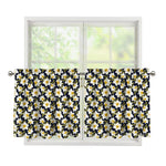 White Daffodil Flower Pattern Print Tier Curtains