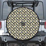 White Daffodil Flower Pattern Print Tire Cover With Camera Hole