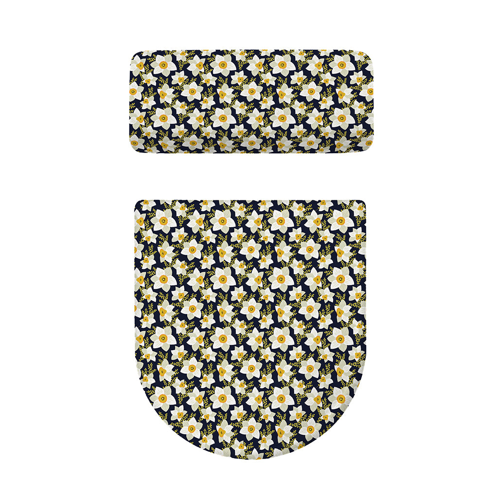 White Daffodil Flower Pattern Print Toilet Lid And Tank Cover Set