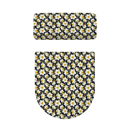 White Daffodil Flower Pattern Print Toilet Lid And Tank Cover Set