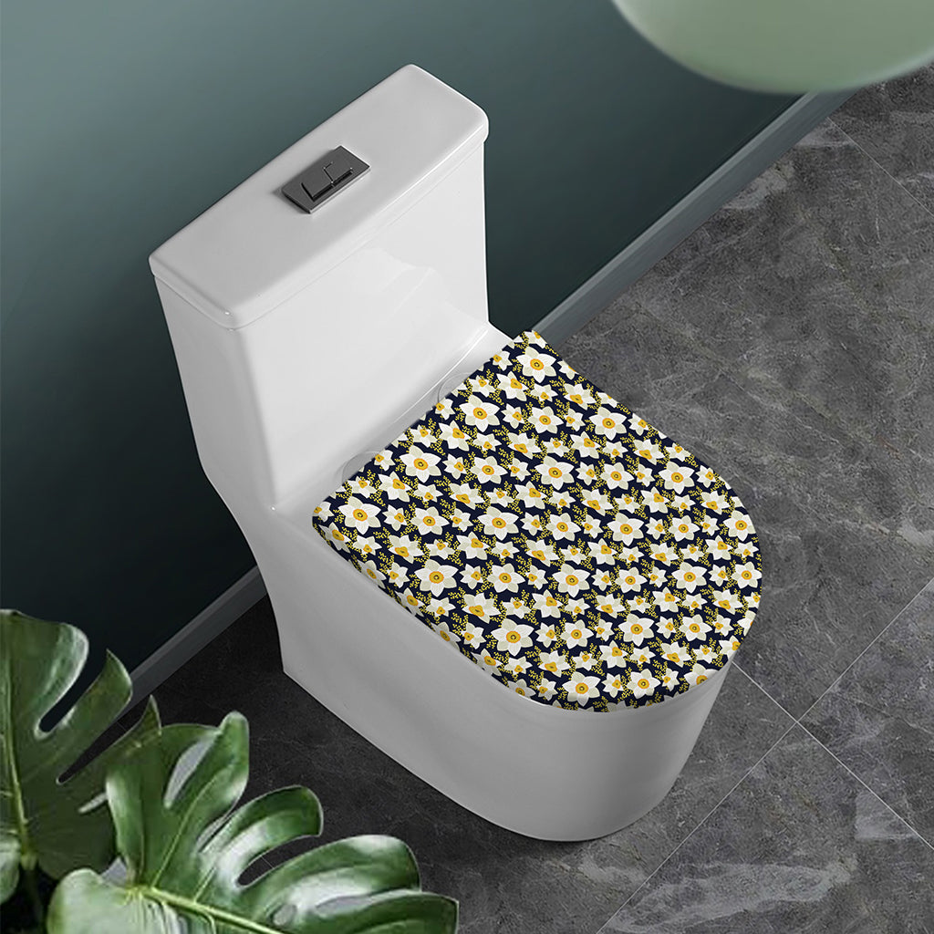 White Daffodil Flower Pattern Print Toilet Lid Cover