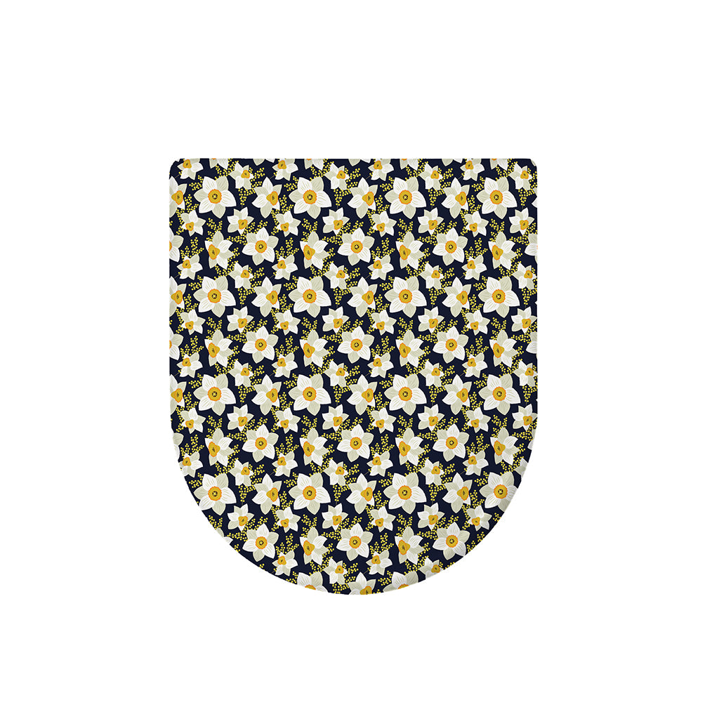 White Daffodil Flower Pattern Print Toilet Lid Cover