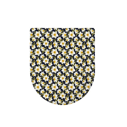 White Daffodil Flower Pattern Print Toilet Lid Cover