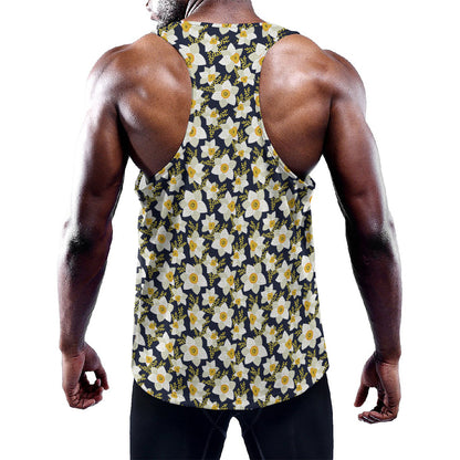White Daffodil Flower Pattern Print Training Tank Top