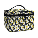 White Daffodil Flower Pattern Print Travel Makeup Bag