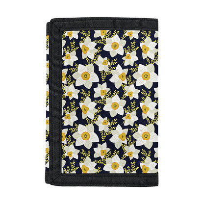 White Daffodil Flower Pattern Print Trifold Wallet