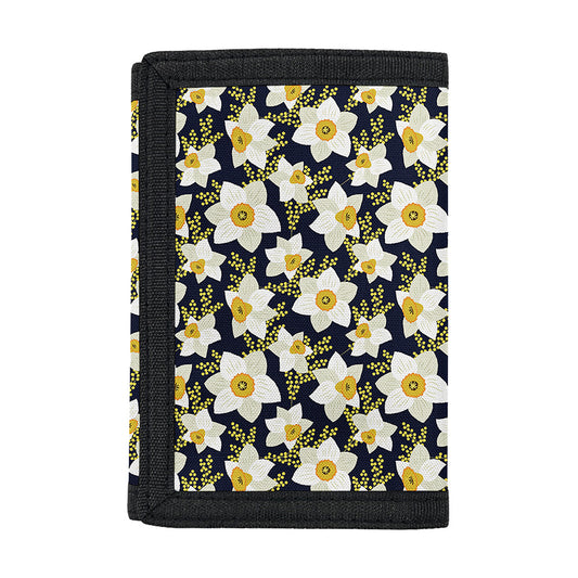 White Daffodil Flower Pattern Print Trifold Wallet