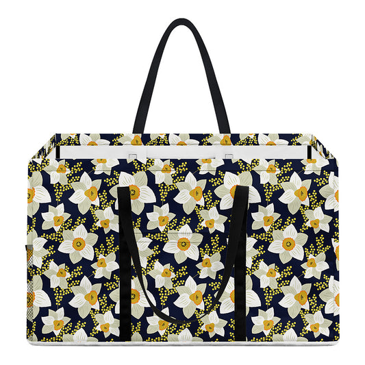 White Daffodil Flower Pattern Print Utility Tote Bag