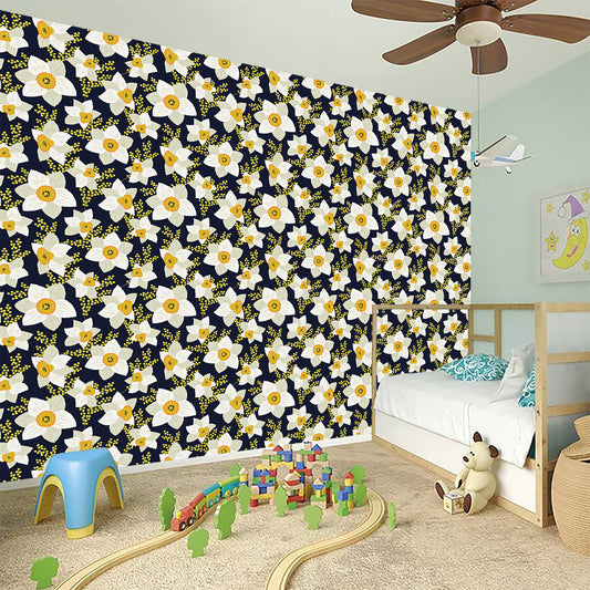 White Daffodil Flower Pattern Print Wall Sticker