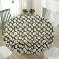 White Daffodil Flower Pattern Print Waterproof Round Tablecloth