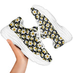 White Daffodil Flower Pattern Print White Chunky Shoes