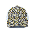 White Daffodil Flower Pattern Print White Mesh Trucker Hat