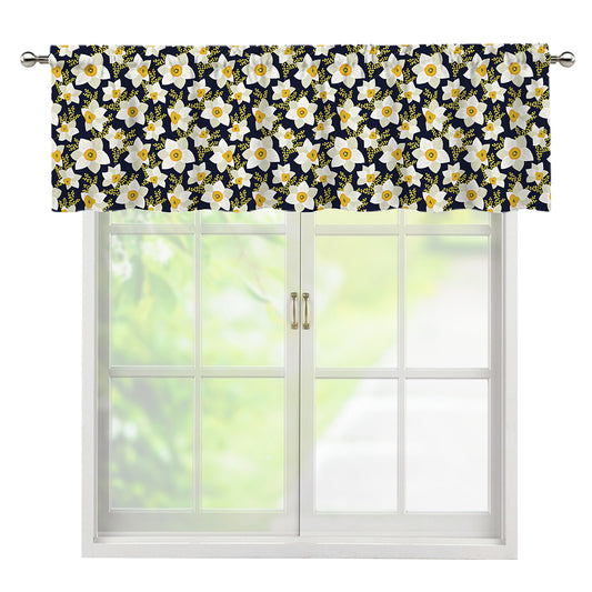 White Daffodil Flower Pattern Print Window Valance