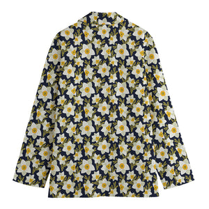 White Daffodil Flower Pattern Print Women's Blazer