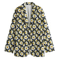 White Daffodil Flower Pattern Print Women's Cotton Blazer
