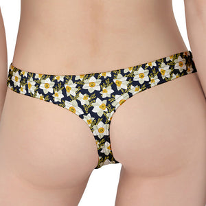 White Daffodil Flower Pattern Print Women's Thong