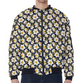 White Daffodil Flower Pattern Print Zip Sleeve Bomber Jacket