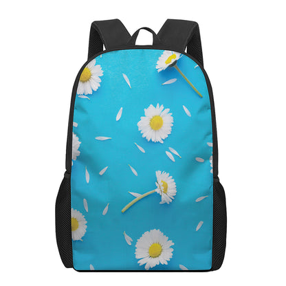 White Daisy Flower Print 17 Inch Backpack