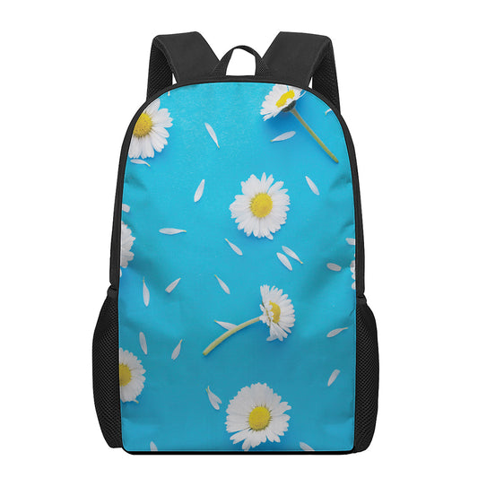 White Daisy Flower Print 17 Inch Backpack