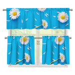 White Daisy Flower Print 3 Piece Kitchen Curtains