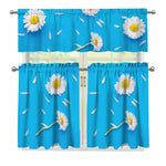 White Daisy Flower Print 3 Piece Kitchen Curtains