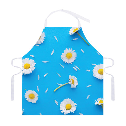 White Daisy Flower Print Adjustable Apron